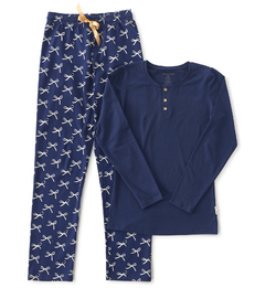 dames pyjama henley blauw strikjes Little Label