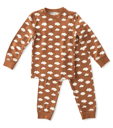 baby pyjama jongens bruin met wolkjes print Little Label